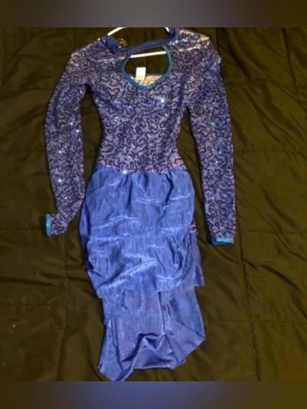Blue Sequin Dance Costume Long Sleeve Leotard